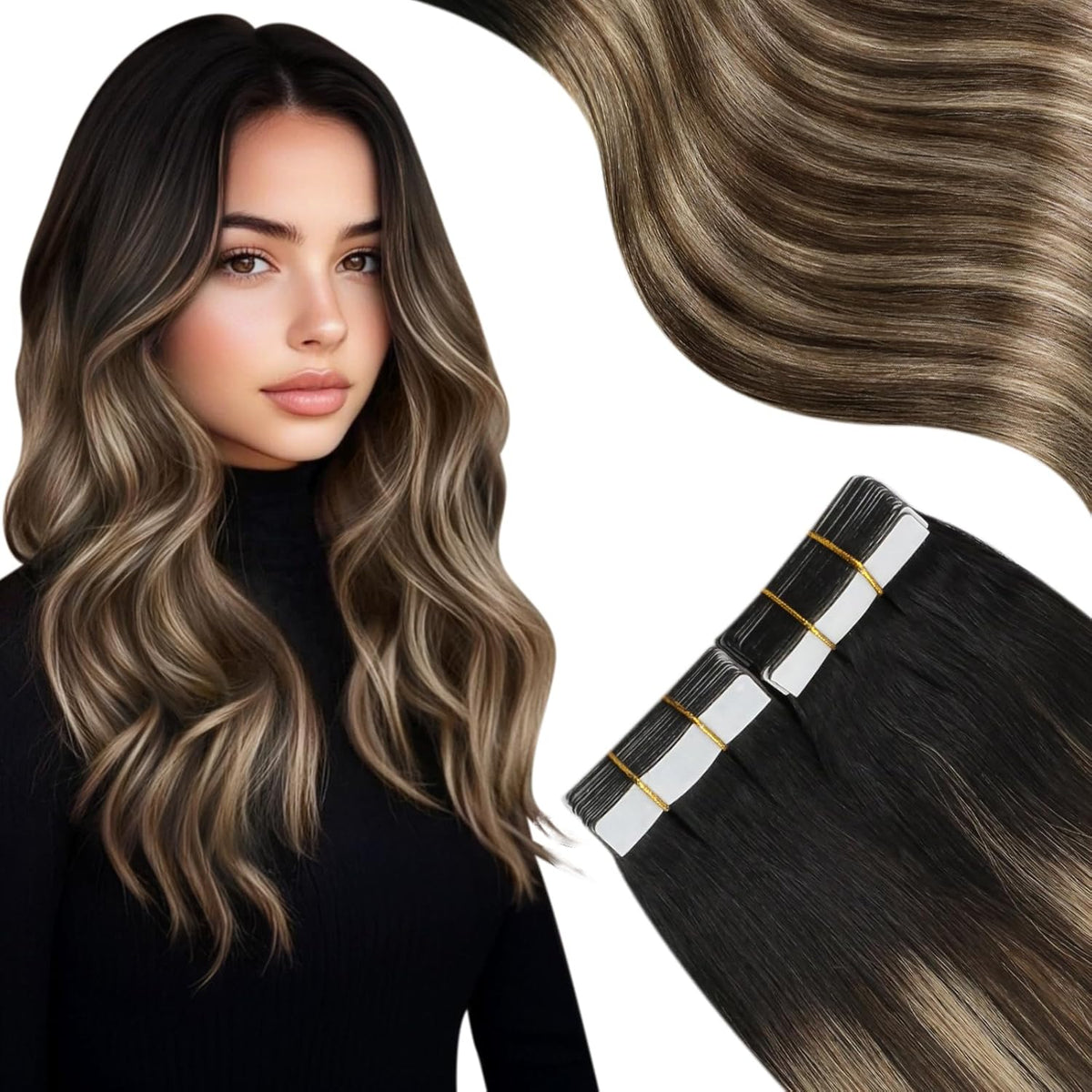 Tape In (Black Ombre 4 Dark Brown Highlight 14 Golden Blonde)