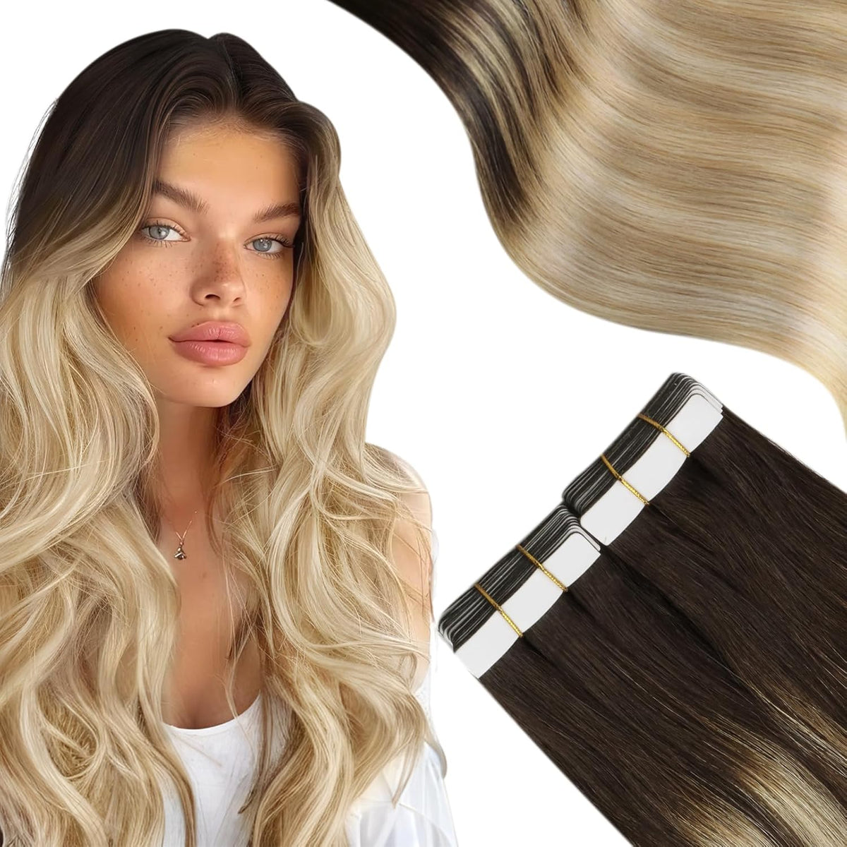 Tape In (Brown Ombre 27 Caramel Blonde Highlight 60 Blonde)
