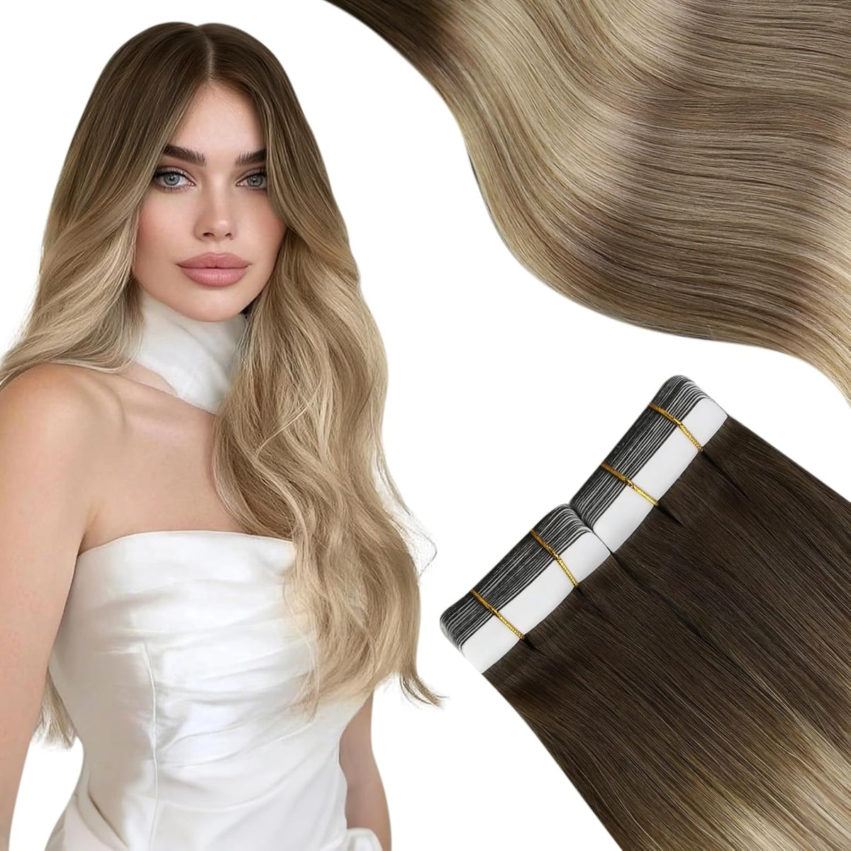 Tape In (Brown Ombre Medium Blonde with Chestnut)