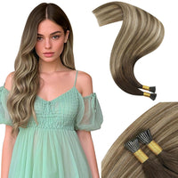 Micro Ring (Real human hair extensions, from dark brown to bleached blonde with light blonde and light brown)