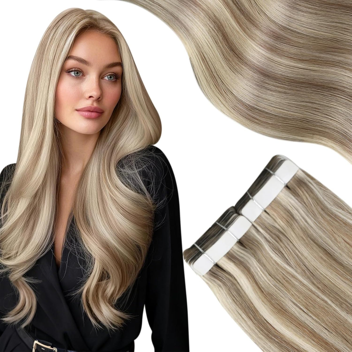 Tape In (light brown highlighted platinum blonde 60)